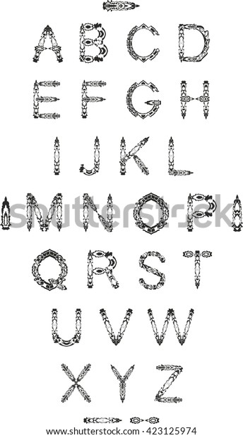 Black Isolated Handwritten Font Latin Alphabet Stock Vector (Royalty ...
