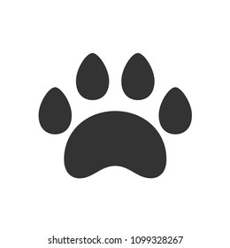 Black isolated icon of animal paw track on white background. Silhouette of animal foot print.