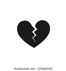 Black isolated icon of broken heart on white background. Silhouette of brocken heart. Flat design.