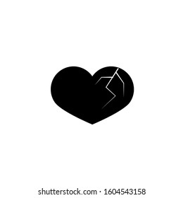 Black isolated icon of broken heart on white background. Silhouette of brocken heart. Flat design.