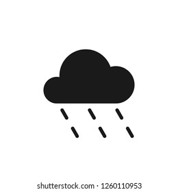 Black isolated icon of cloud with rain on white background. Silhouette of rainy cloud. Flat design.