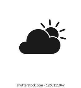 Black isolated icon of cloud and sun on white background. Silhouette of cloud and sun. Flat design. Partially cloudy.