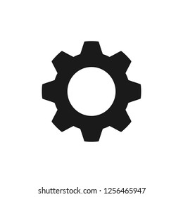 Black isolated icon of cogwheel on white background. Silhouette of gear wheel. Flat design. Settings.