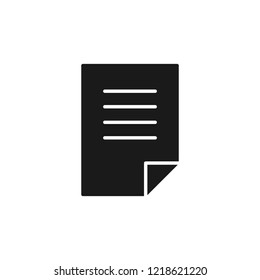 Black isolated icon of document, blank, paper on white background. Silhouette of letter. Flat design