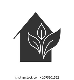 Black isolated icon of eco house on white background. Silhouette of ecological house, ecohouse.