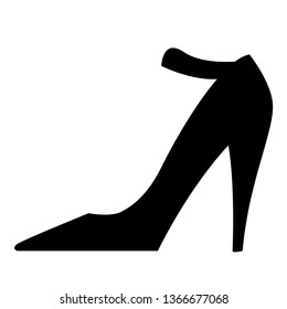 Black isolated icon of elegant classic shoe with high heel for women on white background. Silhouette of shoe. Modern vector illustration. Elegant vector illustration. Vector silhouette. Classic style.