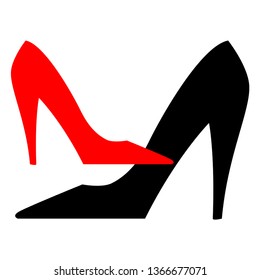 Black isolated icon of elegant classic shoe with high heel for women on white background. Silhouette of shoe. Modern vector illustration. Elegant vector illustration. Vector silhouette. Classic style.