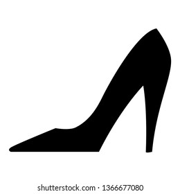 Black isolated icon of elegant classic shoe with high heel for women on white background. Silhouette of shoe. Modern vector illustration. Elegant vector illustration. Vector silhouette. Classic style.