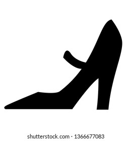 Black isolated icon of elegant classic shoe with high heel for women on white background. Silhouette of shoe. Modern vector illustration. Elegant vector illustration. Vector silhouette. Classic style.
