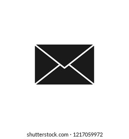 Black isolated icon of envelope on white background. Silhouette of postal envelope. Symbol of strength. Flat design
