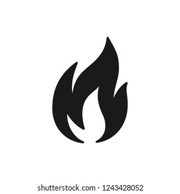 Black isolated icon of fire, flame on white background. Silhouette of bonfire. Flat design.