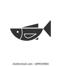 Black isolated icon of fish on white background. Silhouette of fish.