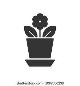 Black isolated icon of flower in flowerpot on white background. Silhouette of flower.