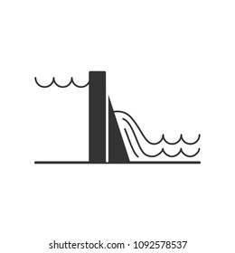 Black isolated icon of hydroelectric power station on white background. Silhouette of hydroelectric power station.