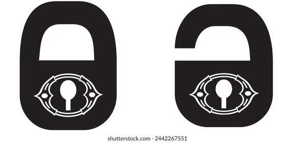 Black isolated icon of locked and unlocked lock on white background. Vector Illustration