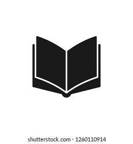 Black isolated icon of open book on white background. Silhouette of book. Flat design.