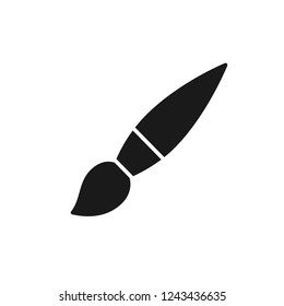 Black isolated icon of paintbrush on white background. Silhouette of paint brush. Flat design.
