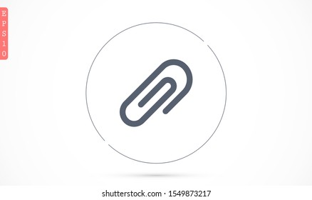 Black isolated icon of paper clip on white background. Silhouette of paper clip. Flat design.Paper clip Icon Vector. 
