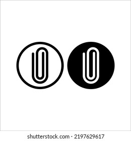 Black isolated icon of paper clip on white background. Silhouette of paper clip. Flat design.