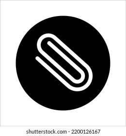 Black isolated icon of paper clip on white background. Silhouette of paper clip. Flat design.