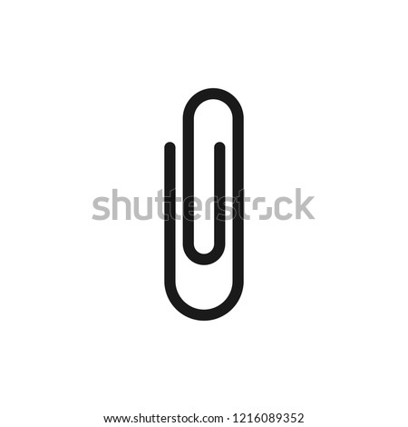 Black isolated icon of paper clip on white background. Silhouette of paper clip. Flat design.