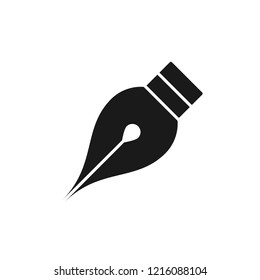 Black isolated icon of pen on white background. Silhouette of pen. Flat design.