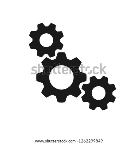 Black isolated icon of three cogwheels on white background. Silhouette of gear wheel. Flat design. Settings.
