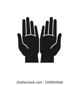 Black isolated icon of two open hands on white background. Silhouette of hands. Flat design.