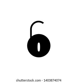 Black isolated icon of unlocked lock on white background. Silhouette of unlocked padlock. Flat design.