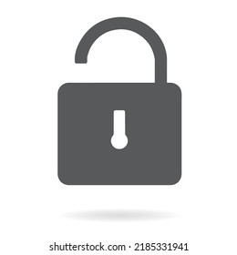 Black isolated icon of unlocked lock on white background. Silhouette of unlocked padlock. Flat design.