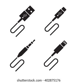 Black isolated icons or logo of cables for device