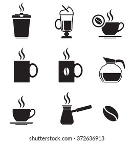 Black isolated icons on a theme coffee