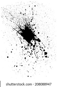 Black isolated ink blot with messy drops