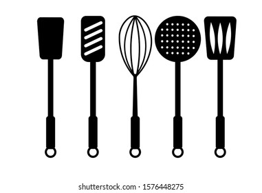 
Black isolated black kitchen spatulas on a white background. vector. illustration