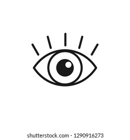 Black isolated line icon of eye with eyelash on white background. Icon of open eye. Vision