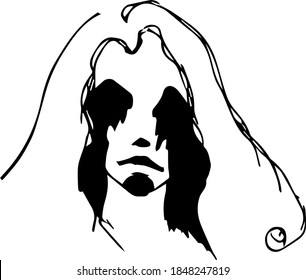 black isolated linear silhouettes of a woman on a white background.  portrait of a girl. 