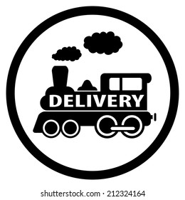 black isolated moving train round icon - delivery symbol