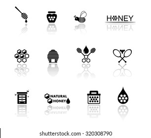 black isolated objects set with honey icon