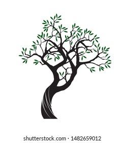 Black Isolated Olive Tree on white background. Vector Illustration and concept pictogram. Plant in garden.