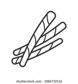 Black isolated outline icon of bread sticks on white background. Line Icon of bread stick.