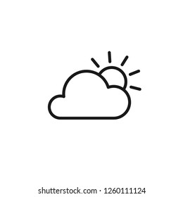 Black isolated outline icon of cloud and sun on white background. Line Icon of partially cloudy.