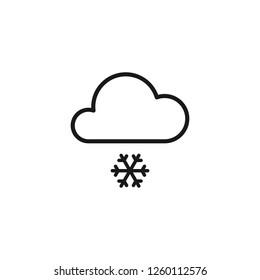 Black isolated outline icon of cloud with snow on white background. Line Icon of snowfall.