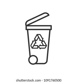 Black isolated outline icon of container on white background. Line Icon of bin for trash.