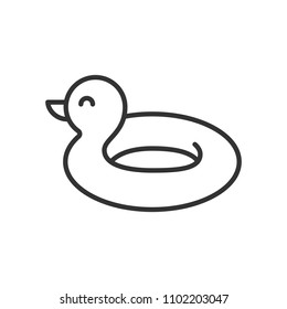 Black isolated outline icon of duck ring rubber on white background. Line Icon of ring rubber.