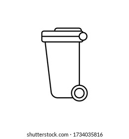 Black isolated outline icon of dumpster on white background. Line Icon of bin for trash. Design to use for web and mobile UI