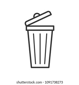 Black isolated outline icon of dust bin on white background. Line Icon of bin for trash.