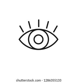 Black isolated outline icon of eye with eyelash on white background. Line Icon of open eye. Vision.