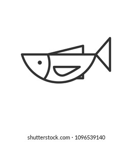 Black isolated outline icon of fish on white background. Line Icon of fish