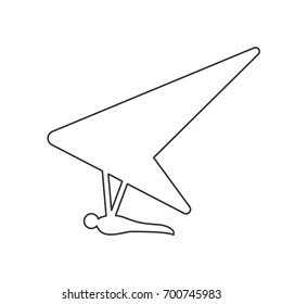 Black isolated outline icon of hang glider on white background. Line Icon of side view of hang-glider.