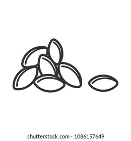 Black isolated outline icon of heap of grain on white background. Line Icon of grains of wheat.